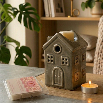 Quemador de Wax Melts de Cerámica | Casa Blanca y Gris